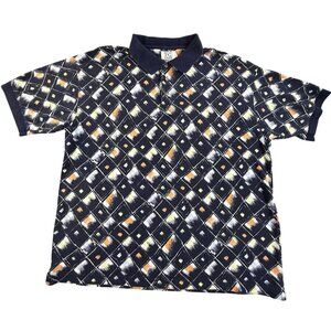 Vintage Field Gear Polo Shirt Mens Large Blue Argyle Diamond Print Knit 90s AOP
